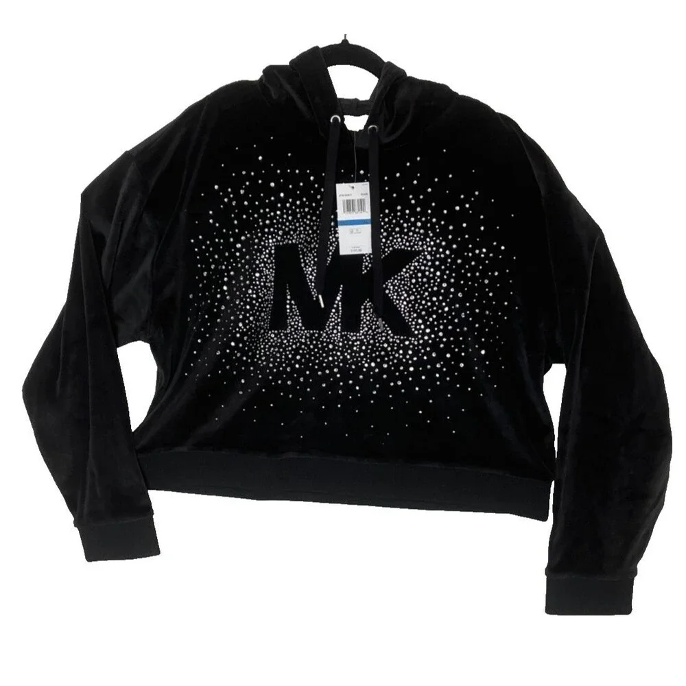 NWT Michael Kor Embellished Velour Hoodie sz XL- MSRP $195.00- JF551V0K1Y